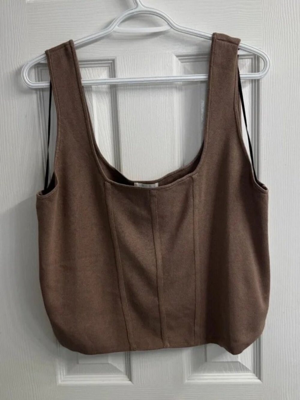 H&M Brown Ribbed Crop Tank 3XL Scoop Neck Sleeveless Stretch Top NWT